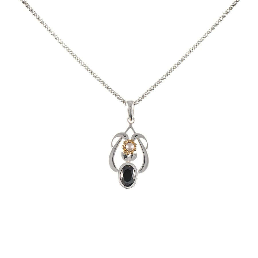 Anhänger mit Kette 925 Silber, teilvergoldet, Zirkonia, Perle, Unisex - Bild 1