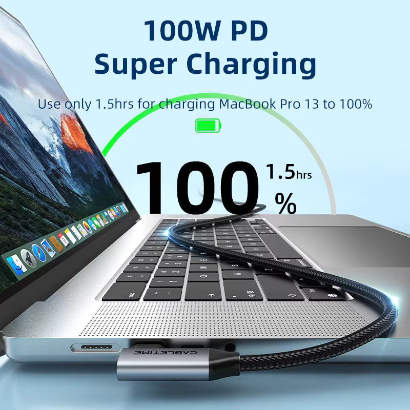 CABLETIME PD100W USB-C-Kabel in Schwarz mit 20Gbps USB 3.2 Gen 2 für schnelles Laden und Video-Unterstützung - Bild 3