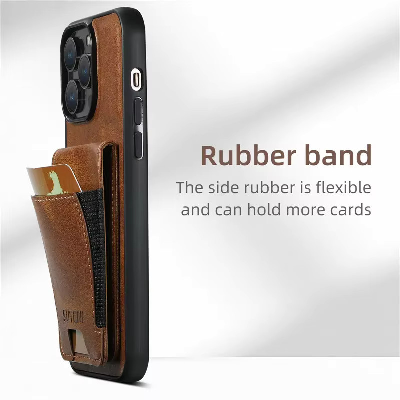 EUCAGR Luxus Leder Brieftasche Handyhülle mit Kartenhalter und Magnetverschluss für iPhone 16 15 14 13 12 11 Pro Max Plus XS XR in Braun - Bild 2