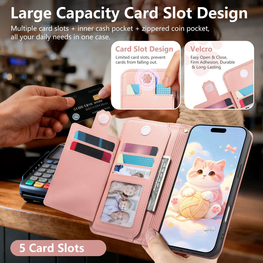 Lederhülle mit Riemen und Reißverschluss für Samsung Galaxy S26 Ultra S25 Edge S24 S22 Plus S23 FE A57 A27 A37 A56 A36 A55 mit Karten- und Handyfach in Grün und Pink - Bild 2