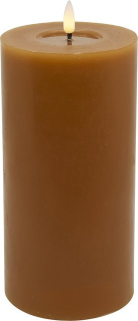 LED Stumpenkerze BASIC in Caramel Braun mit Timer und Echtwachs, Höhe: 10 cm, Durchmesser: 10 cm - Bild 1