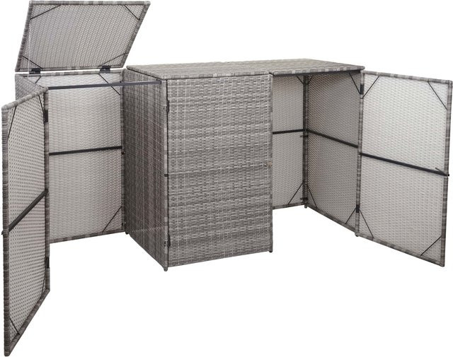 MCW 3er-Mülltonnenverkleidung E25 Mülltonnenbox aus Poly-Rattan für 3x120l in Grau, H x B x T: 110 x 195 x 66 cm - Bild 1