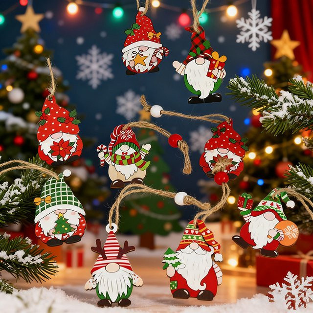 12 Stück ZQNYCY Holz Gnome Weihnachtsbaum Anhänger, bunte Weihnachtsornamente für Kinder und Dekoration - Bild 1