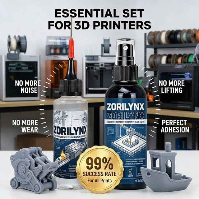 ZORILYNX 3D-Drucker-Set mit Kleber 100 ml für PEI-Glasbett-Haftung und Schmieröl 70 ml für mechanische Bewegungen - Bild 1