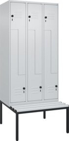 C+P Z-Spind Classic PLUS Sitzbank mit 6 Fächern und Sicherheits-Drehriegel, B/T/H: 212,0 x 90,0 x 81,5 cm, Schwarz/Grau - Bild 1