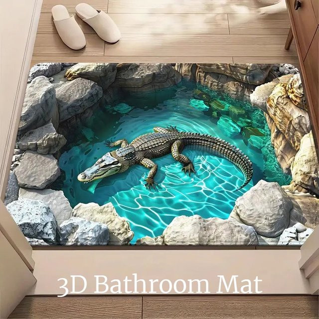 DHDH 3D Badematte aus Kieselgur mit Tier-Motiv, blau, rechteckig, B/T: 60 x 40 cm - Bild 1