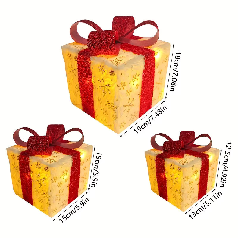 DBF 3-teiliges Set leuchtende Weihnachtsgeschenkboxen aus PVC in Multicolor mit Schleife und Band zur Außen- und Tischdekoration - Bild 5