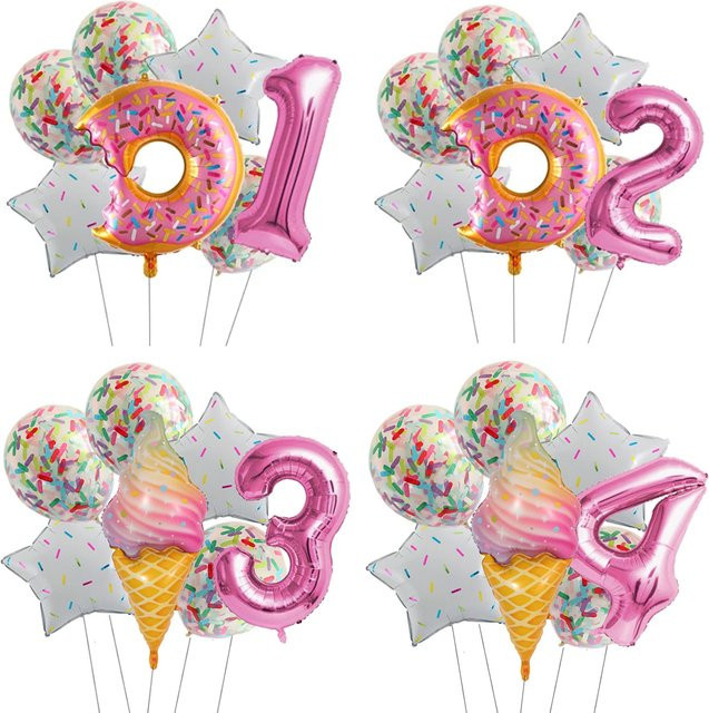 7er Set rosa Folienballons mit Süßigkeiten, Eis, Donut und Lutscher für Kindergeburtstage und Babypartys, Höhe: 81,28 cm - Bild 1