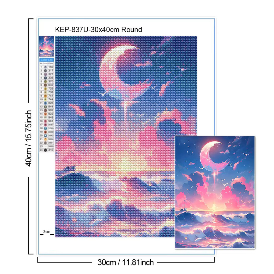 QIZITENG 5D-Diamantgemälde DIY Set bunter Wolkenhimmel in Multicolor mit runden Steinen - Bild 4