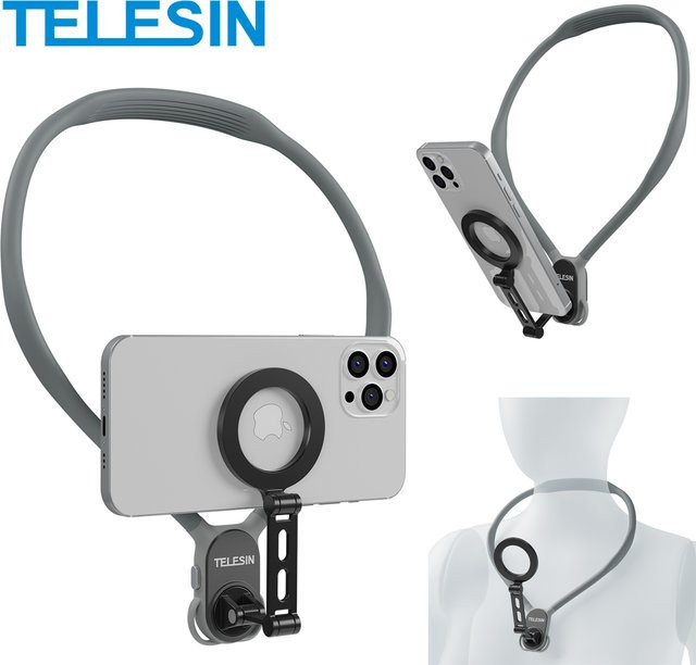 TELESIN Max Magnetische Halshalterung aus Silikon mit Quick Release für iPhone, Samsung und Huawei in Grau - Bild 1
