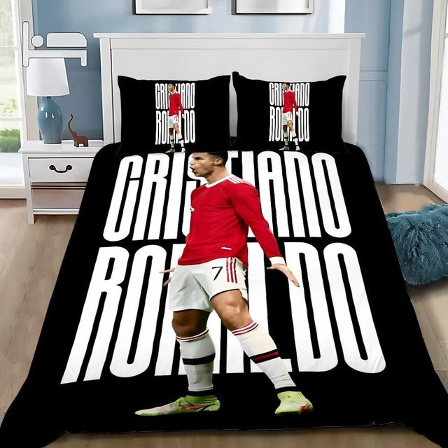 Bettwäscheset Fußball CR7 Ronaldo mit Bettbezug und Kissenbezügen in Schwarz, B/H: 180 x 210 cm - Bild 1