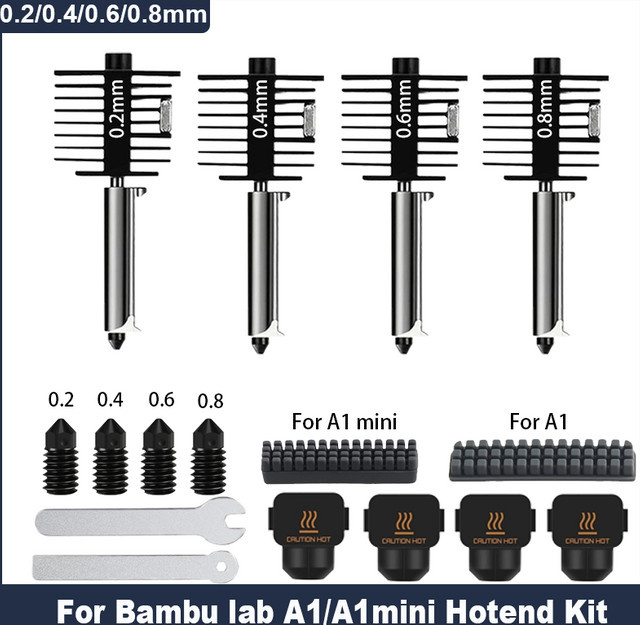 Bambu Lab Hotend-Kit für A1 und A1 Mini mit gehärteten Stahldüsen in 0,2 mm, 0,4 mm, 0,6 mm und 0,8 mm für A1 und A2L - Bild 1