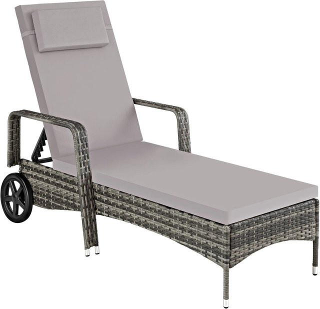 Tectake Sonnenliege Cassis aus Aluminium und Poly Rattan in Grau mit 6-fach verstellbarer Rückenlehne, wetterfest und UV-beständig, B/T/H: 196 x 72 x 94,5 cm - Bild 1