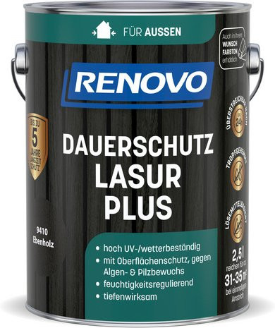 RENOVO Dauerschutzlasur PLUS lmh 2,5 l Ebenholz 9410 Braun - Bild 1
