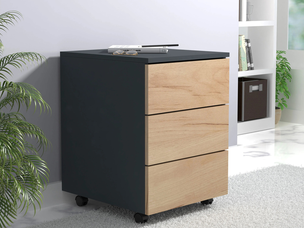 VCM Rollcontainer Dalosa mit 3 Schubladen, Anthrazit/Honig-Eiche, B: 39 cm, T: 45 cm, H: 55 cm - Bild 2