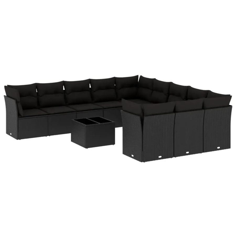 vidaXL 12-tlg. Garten-Sofagarnitur aus Polyrattan in Schwarz mit Tisch und Kissen inklusive Stauraum - Bild 2
