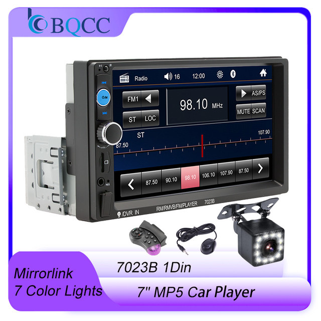 Bqcc Autoradio MP5-Player mit 7 Zoll Display, Bluetooth, FM, USB, TF und Aux, Mirror Link und bunter Beleuchtung in Schwarz - Bild 1