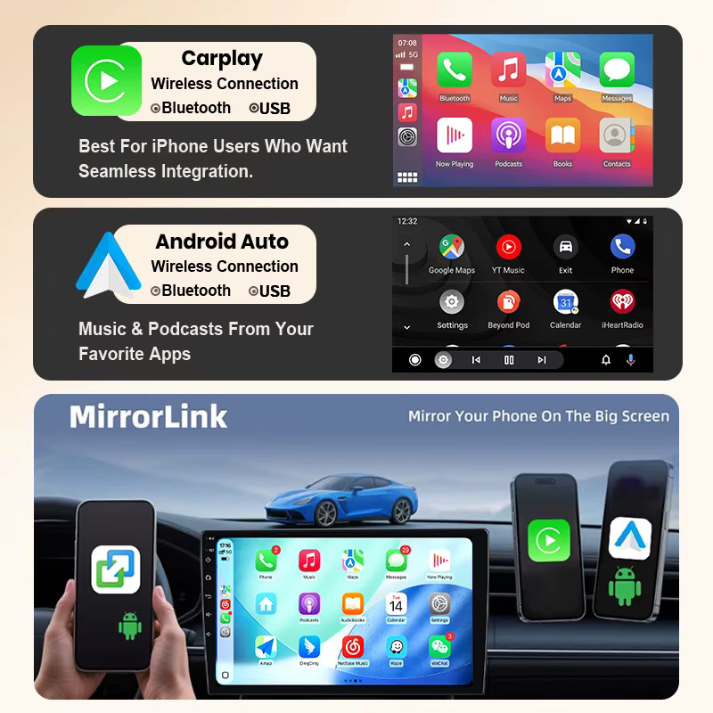 Litillbuly Autoradio mit CarPlay und Android Auto für Peugeot 107, Toyota Aygo und Citroen (2005-2014), IPS-Touchscreen, GPS-Navigation, WiFi, DAB+, Bluetooth und DSP, Schwarz - Bild 3
