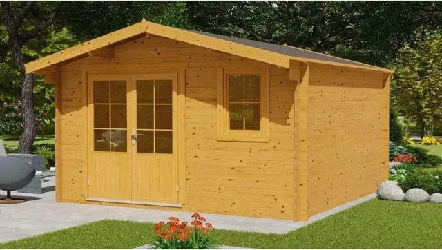 Alpholz Gartenhaus Roger-34 Blockhaus Natur Braun B/T: 400 x 400 cm Imprägniert - Bild 1