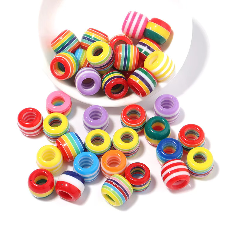 Perlen Barrel Form, Regenbogen Farbe Streifen, Harz, 10x12mm, Unisex - Bild 3