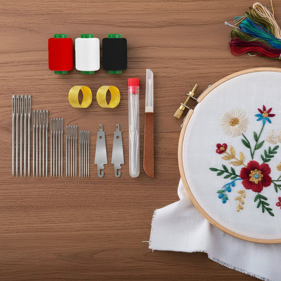APWIKOGER 34-teiliges Nähnadel-Set aus Edelstahl in Multicolour mit Fingerhut und Faden für Stickerei und Kreuzstich - Bild 4