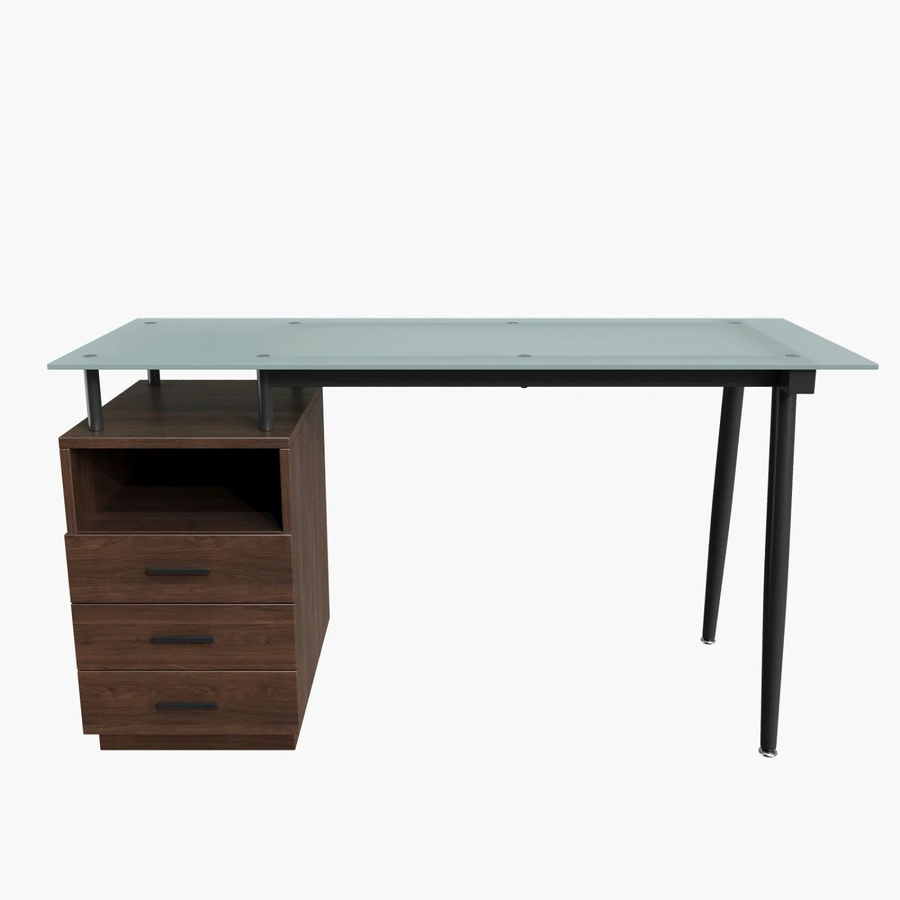 PXloue Eckschreibtisch in Braun mit 3 Schubladen und Milchglas-Tischplatte für Büro und Homeoffice - Bild 2