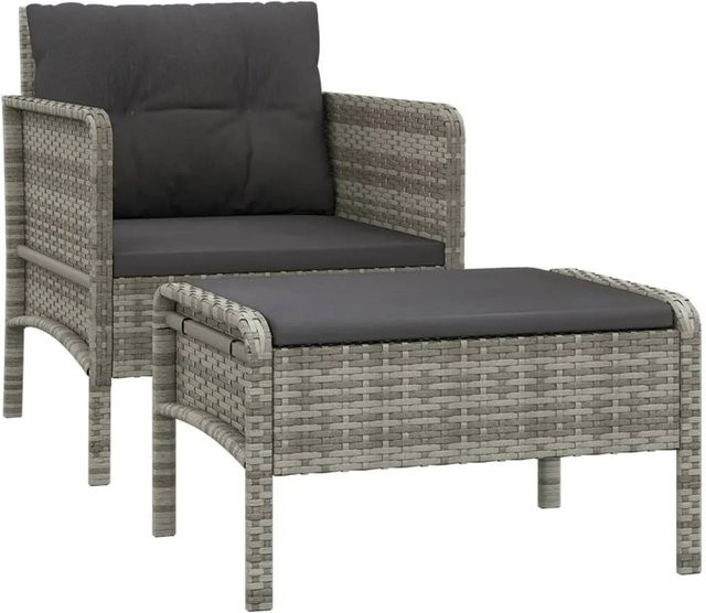 vidaXL 2-tlg Garten-Lounge-Set aus grauem Poly-Rattan mit Kissen und pulverbeschichtetem Stahlgestell - Bild 1