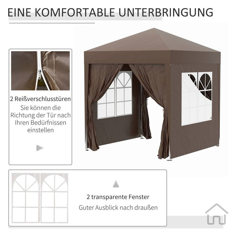 Outsunny Faltpavillon mit 4 Seitenwänden und Fenstern, UV-Schutz, Gartenzelt aus Stahl und Oxford-Gewebe, Weiß, B x T: 2 x 2 m - Bild 4