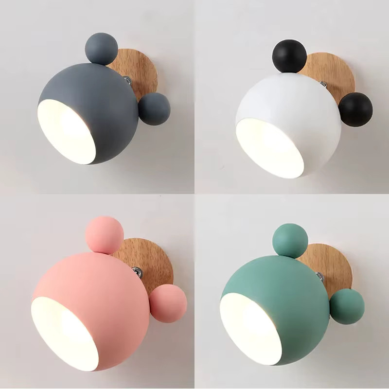 Homocean LED Wandleuchte Modern mit Metalllampenschirm und Holzsockel in Macaron-Farben für das Kinderzimmer - Bild 3