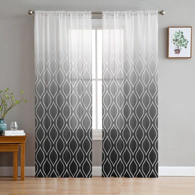 A Family Of Home Textiles Transparenter Voile-Vorhang Marokko Textur in Navy Blau, B x H: 135 x 114 cm - Bild 1