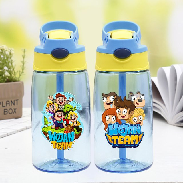 Wojan Team Trinkflasche mit Strohhalm und Ziehungssystem im Anime-Cartoon Design für Kinder - Bild 1