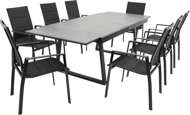 DEGAMO Gartenmöbel Garnitur REIMS 9-teilig aus Alu, Glas und Kunstgewebe in Schwarz - Bild 1