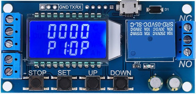 Qiilu Zeitverzögerungsrelais Modul mit LCD-Anzeige in Blau, 5V 12V 24V Timer Relais mit einstellbarer Verzögerung von 0,01 s bis 9999 min - Bild 1