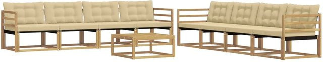 vidaXL Outdoor-Sofagarnitur aus Akazienholz mit Textilene und Kissen, 9-teiliges Set in Weiß und Beige, B/T/H: 79 x 79 x 37 cm - Bild 1