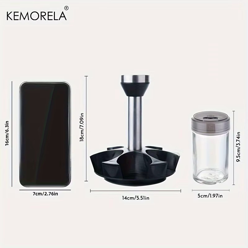 KEMORELA 360 Grad rotierendes Gewürzflaschen-Set aus Glas in Transparent, Küchen-Organizer für Salz, Zucker und Pfeffer, Höhe: 18,0 cm, Breite: 14,0 cm - Bild 3