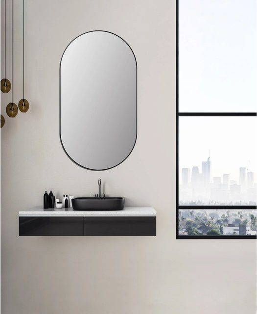 DSK Designspiegel Picasso in Schwarz aus Aluminium und Glas, Breite: 50 cm, Höhe: 90 cm - Bild 1