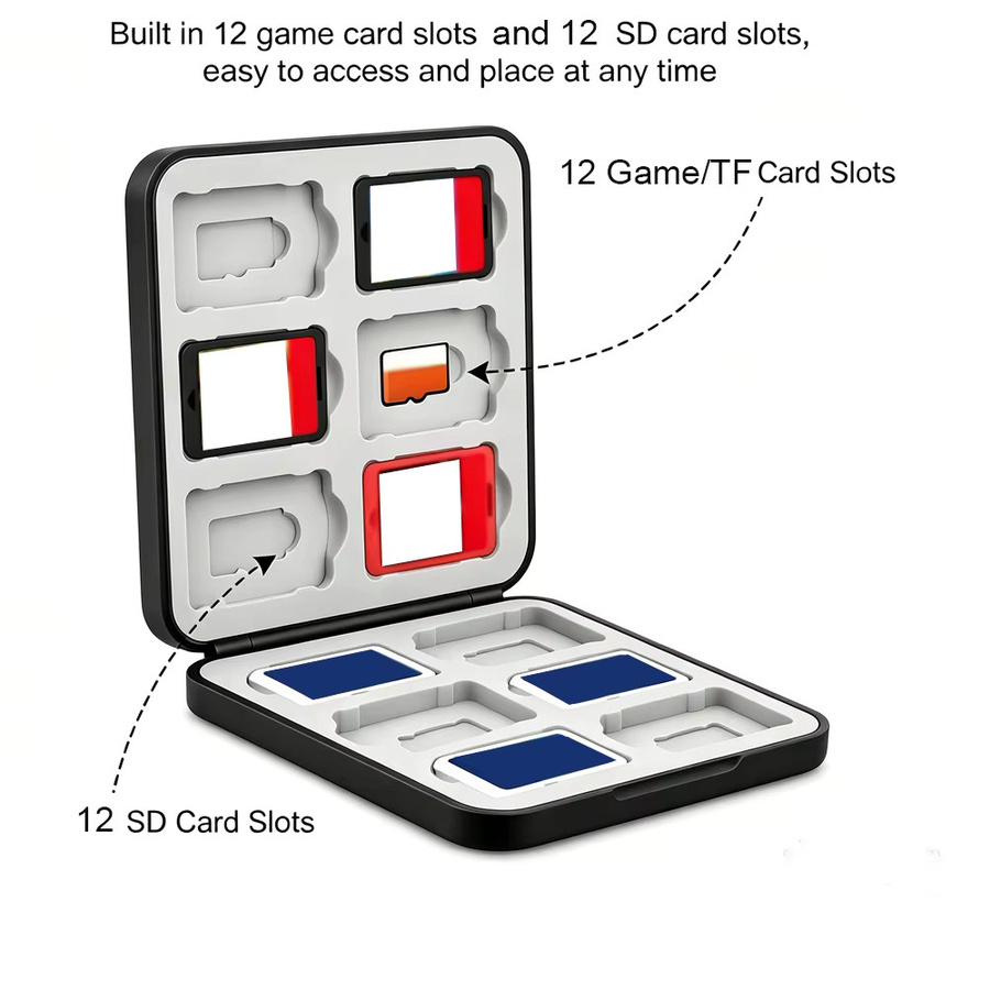 Magnetische Nintendo Switch Spielkarten-Aufbewahrungsbox und SD-Karten-Organizer in Schwarz - Bild 2