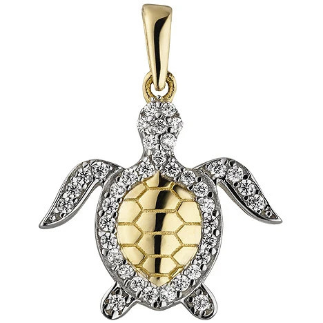Colfem Anhänger Schildkröte, 333 Gelbgold, bicolor, 38 Zirkonia - Bild 1