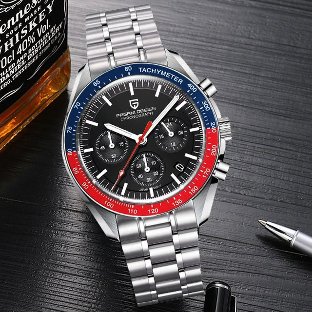 Pagani Design Chronograph, Quarz, Edelstahl, Leder, Herren, Schwarz, Silber - Bild 1