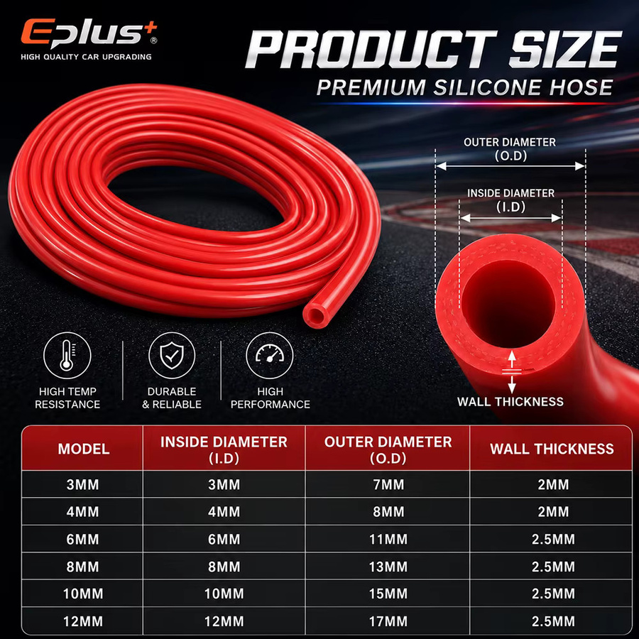 EPLUS Universeller Silikon-Vakuumschlauch Hitzebeständig und Flammhemmend für Auto und Motorrad, ID 3mm-12mm, Farben: Rot, Blau, Schwarz und Multicolour - Bild 2