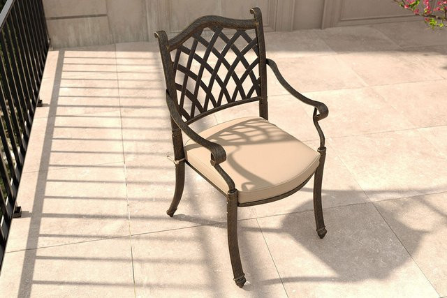 OUTFLEXX Cambridge Gartenstuhl aus pulverbeschichtetem Aluminium in Bronze und Khaki mit Kissen, stapelbar, B/T/H: 68 x 65 x 89 cm - Bild 1