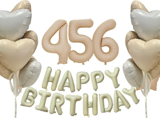 Alles Gute zum Geburtstag Folienballons Set in Beige mit Herz-Motiv im Retro-Design, 40,64 cm - Bild 1