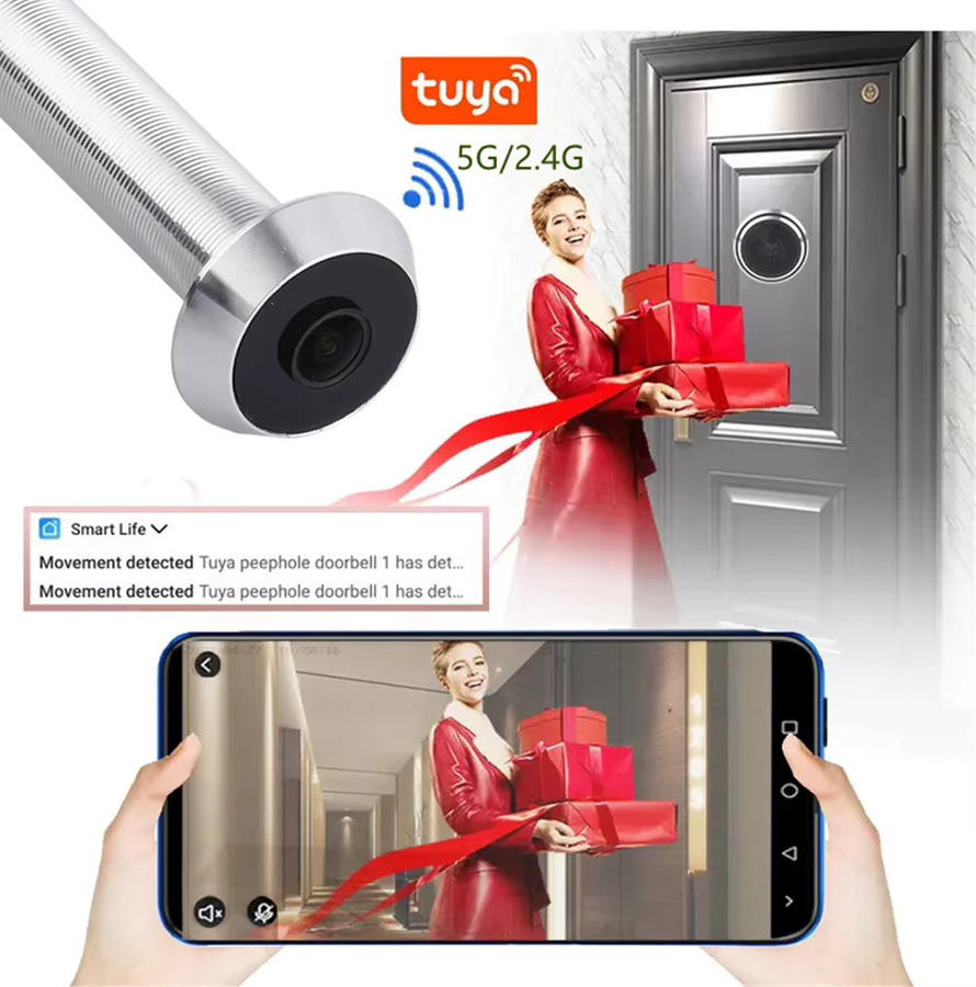 HQCAM Kabellose WLAN LED-Türspion-Kamera mit 1080P Full HD, 2MP Auflösung, Weitwinkel, IR-Audio und Tuya-Unterstützung in Schwarz - Bild 2