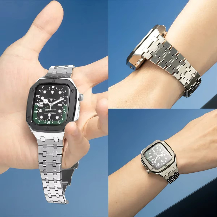 FancyWrist Uhrenarmband Metall-Lünettenrahmen, Edelstahl, Silber, 45 mm - Bild 3