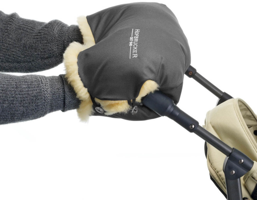 Hofbrucker Lammfell-Handwärmer für Kinderwagen in Grau - Bild 1