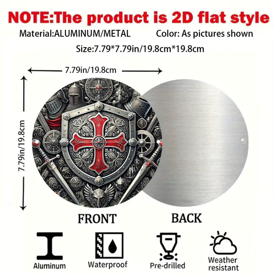HELLOYOUNG Templar Ritter Kreuz Wanddekoration aus Metall in Rot im Retro-Mittelalterstil, Durchmesser: 20 cm - Bild 3