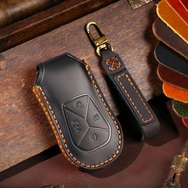 Leder Smart Key Case Cover für Xpeng Xiaopeng P5 P7 G9 G3i 4 Tasten Schutzhülle Schlüsselanhänger in Schwarz - Bild 1