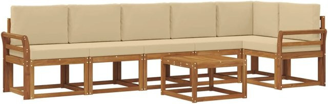 vidaXL Outdoor-Sofagarnitur 7-teilig aus Akazienholz mit Kissen in Natur und Beige - Bild 1