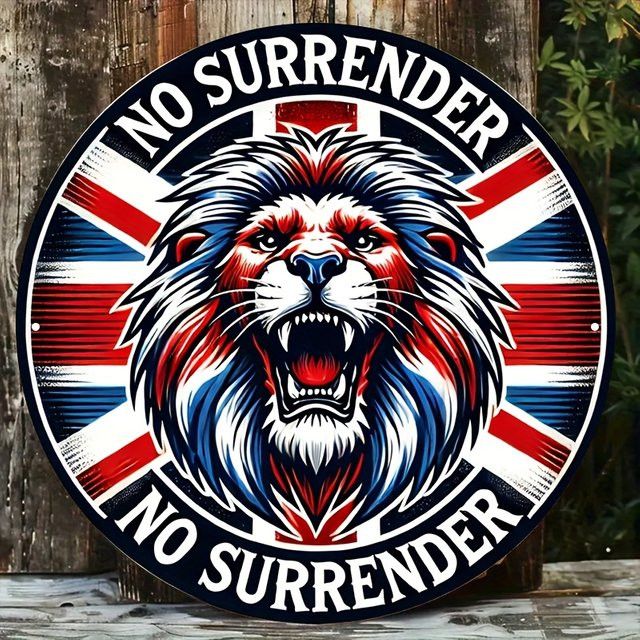 Rundes Aluminiumschild British Lion Never Surrender im Retro-Stil von Potdemiel, Durchmesser: 20,32 cm - Bild 1