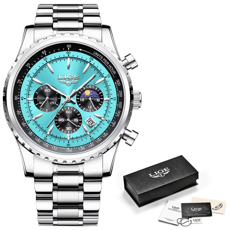Lige Armbanduhr Chronograph, Quarz, Edelstahl, Silber, Herren - Bild 6
